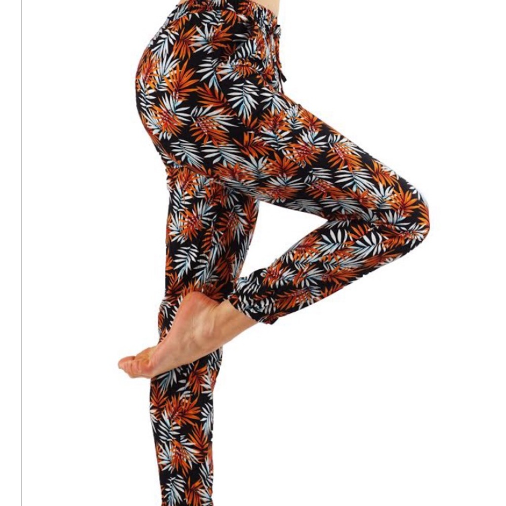 Casual joggers white and orange leaf fun lightweight casual fall jasmin pants - Picture 2 of 3